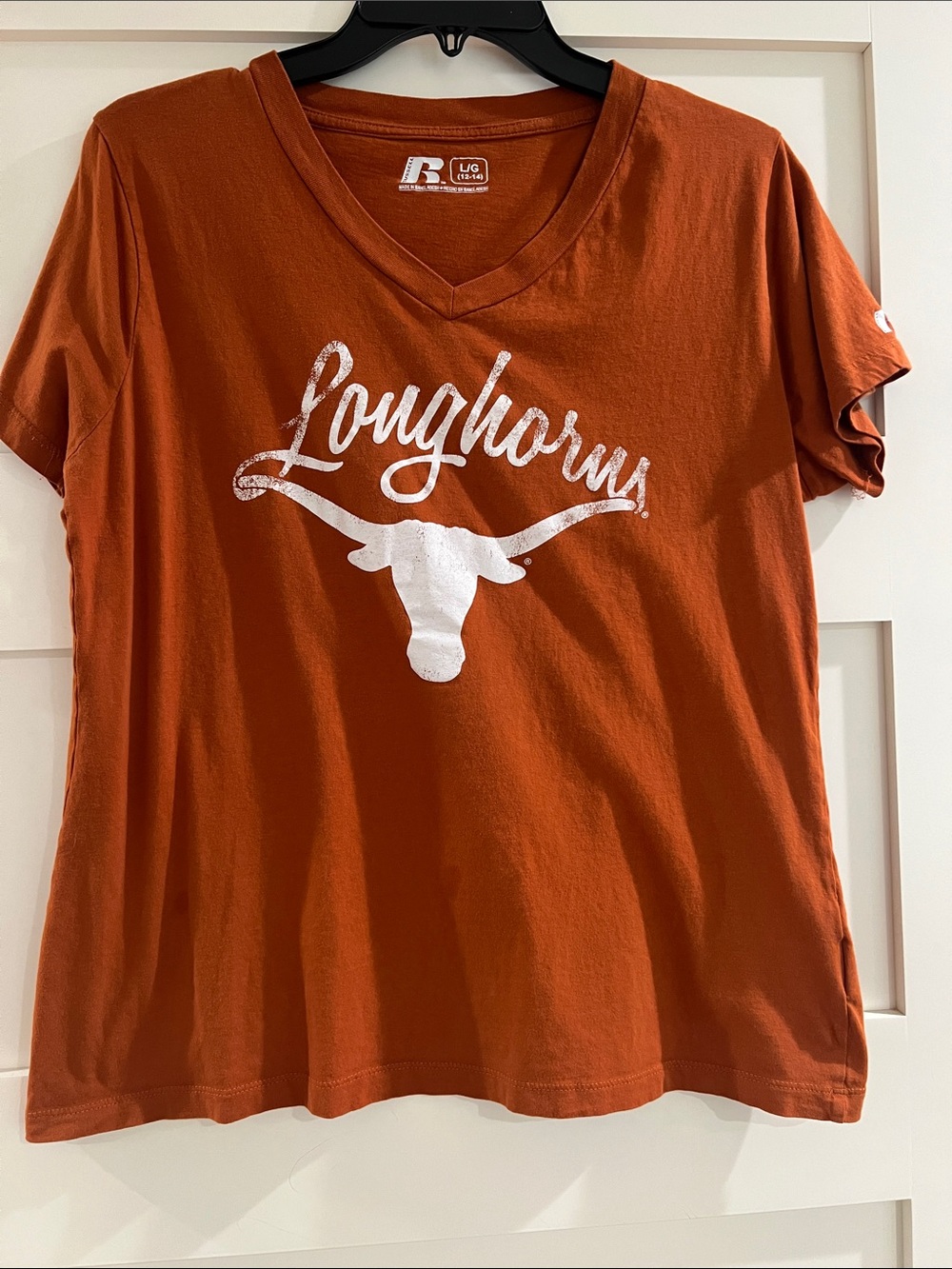 Russell Athletic Orange Tee with White Logo Print